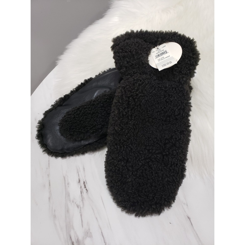 NEW AERIE OFFLINE FAUX LEATHER & FLEECE BLACK MITTENS WOMENS GIFT TEEN SNOWBUNNY